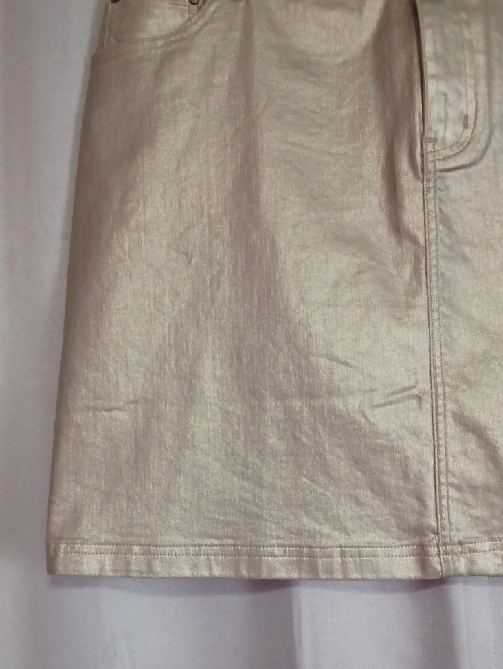 Boden Gold Metallic Denim Mini Skirt 5 Pocket Zip Fly Button Closure Like New
